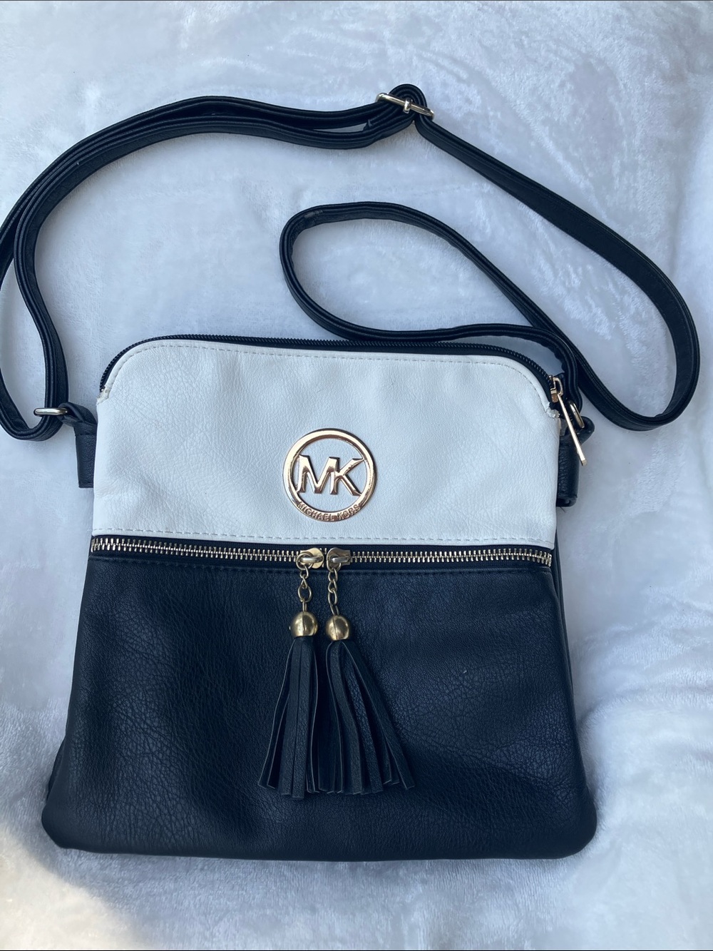 Michael Kors Black and White Tassel Crossbody Bag